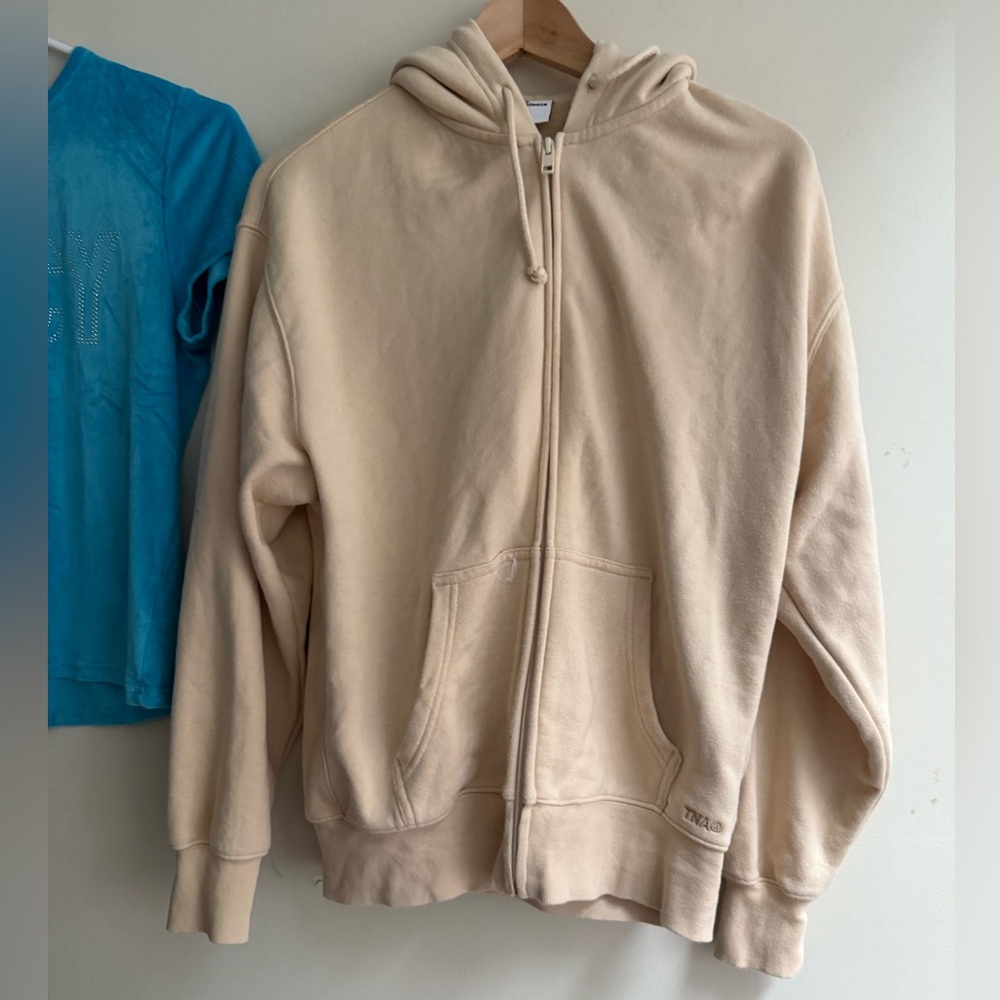 TNA terry fleece boyfriend zip hoodie